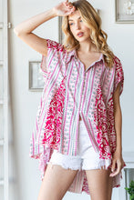 Load image into Gallery viewer, Oli &amp; Hali Flared Hem Mixed Print Button Up Top in Pink Shirts &amp; Tops Oli &amp; Hali   
