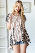 Load image into Gallery viewer, Oli &amp; Hali Flared Hem Mixed Print Button Up Top in Cream Shirts &amp; Tops Oli &amp; Hali   
