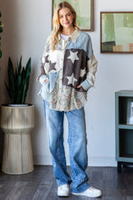 Load image into Gallery viewer, Oli &amp; Hali Mixed Print Button Down Top with Star Patches in Creme
