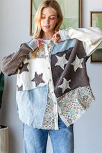 Load image into Gallery viewer, Oli &amp; Hali Mixed Print Button Down Top with Star Patches in Creme
