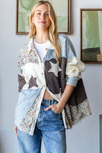 Load image into Gallery viewer, Oli &amp; Hali Mixed Print Button Down Top with Star Patches in Creme
