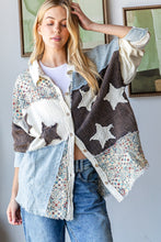 Load image into Gallery viewer, Oli &amp; Hali Mixed Print Button Down Top with Star Patches in Creme
