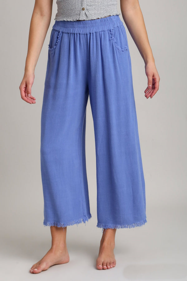 Umgee Wide Leg Linen Pants in Orchid Blue Bottoms Umgee   