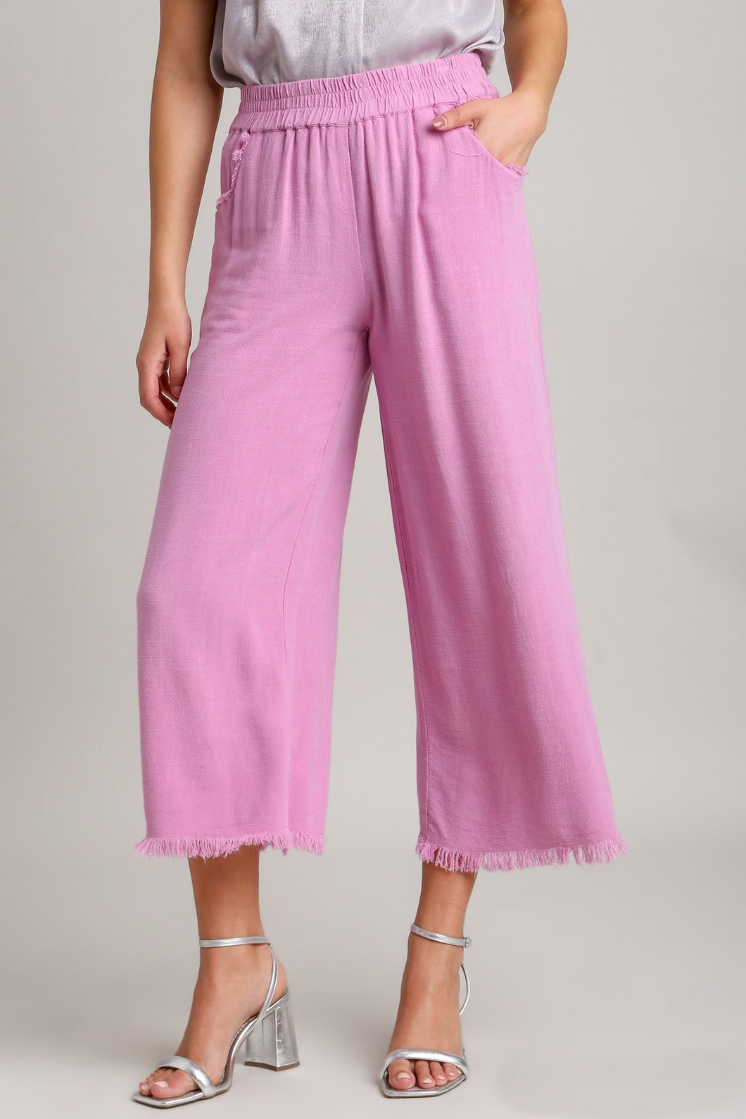 Umgee Wide Leg Linen Pants in Pink Mauve