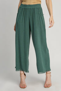 Umgee Wide Leg Linen Pants in Seaweed