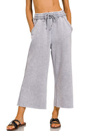 Acid Washed Palazzo Pants in Sleet Pants Zenana   