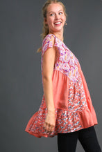 Load image into Gallery viewer, Umgee Mixed Print High Low Hem Top in Coral Mix Top Umgee   
