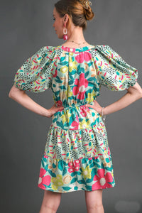 Umgee Floral Mixed Print Dress in Mint Mix Dress Umgee   