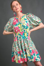 Load image into Gallery viewer, Umgee Floral Mixed Print Dress in Mint Mix Dress Umgee   
