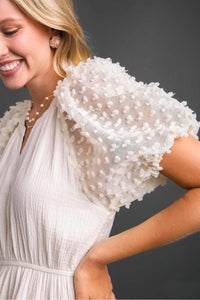 Umgee Puffed Sleeve Tiered Midi Dress in Cream Dress Umgee   