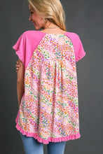 Load image into Gallery viewer, Umgee Linen Blend Top with Mixed Print Back Panel in Bubblegum Shirts &amp; Tops Umgee   
