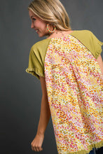 Load image into Gallery viewer, Umgee Linen Blend Top with Mixed Print Back Panel in Avocado Shirts &amp; Tops Umgee   

