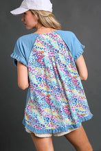 Load image into Gallery viewer, Umgee Linen Blend Top with Mixed Print Back Panel in Light Blue Shirts &amp; Tops Umgee   

