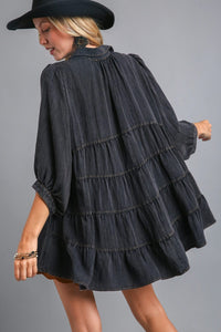 Umgee Snow Washed Tiered Top in Black  Umgee   