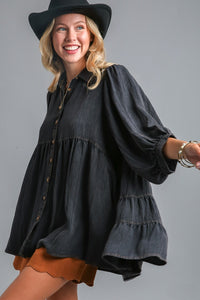 Umgee Snow Washed Tiered Top in Black  Umgee   