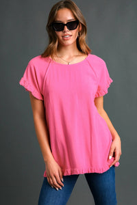 Umgee Linen Blend Back Printed Top in Hot Pink Shirts & Tops Umgee   