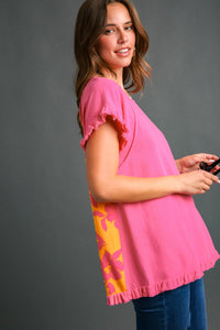 Umgee Linen Blend Back Printed Top in Hot Pink Shirts & Tops Umgee   