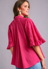 Load image into Gallery viewer, Umgee Jacquard Contrast Button Down Top in Magenta  Umgee   

