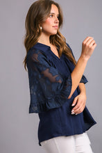 Load image into Gallery viewer, Umgee Jacquard Contrast Button Down Top in Midnight  Umgee   
