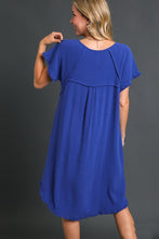 Load image into Gallery viewer, Umgee Linen Blend Dress with Front Floral Print in Royal Blue Dress Umgee   
