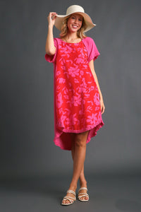 Umgee Linen Blend Dress with Front Floral Print in Hot Pink Dress Umgee   