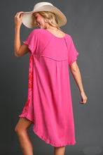 Load image into Gallery viewer, Umgee Linen Blend Dress with Front Floral Print in Hot Pink Dress Umgee   
