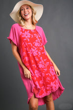 Load image into Gallery viewer, Umgee Linen Blend Dress with Front Floral Print in Hot Pink Dress Umgee   
