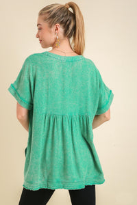 Umgee Snow Washed Linen Top in Green  Umgee   