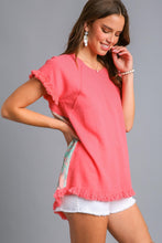 Load image into Gallery viewer, Umgee Mineral Washed Linen Blend Top with Back Abstract Print in Coral  Umgee   
