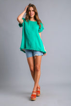 Load image into Gallery viewer, Umgee Mineral Washed Linen Blend Top with Back Abstract Print in Jade  Umgee   
