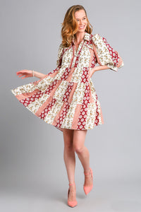 Umgee Mixed Print Tiered Dress in Berry Mix Dresses Umgee   