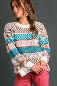 Umgee Aztec Print Pullover Sweater in Jade Sweaters Umgee   