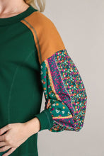 Load image into Gallery viewer, Umgee Colorblock Contrasting Knit Top with Printed Sleeves in Green Shirts &amp; Tops Umgee   
