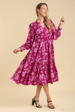 Load image into Gallery viewer, Umgee Floral Print Tiered Midi Dress in Berry Mix Dresses Umgee   
