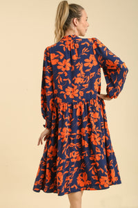 Umgee Floral Print Tiered Midi Dress in Midnight Mix Dresses Umgee   