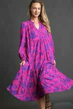 Load image into Gallery viewer, Umgee Floral Print Tiered Midi Dress in Magenta Mix Dresses Umgee   
