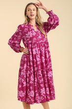 Load image into Gallery viewer, Umgee Floral Print Tiered Midi Dress in Berry Mix Dresses Umgee   

