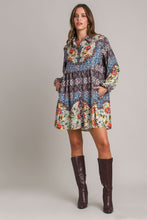 Load image into Gallery viewer, Umgee Mixed Print Long Sleeve Dress in Maroon Mix Dresses Umgee   
