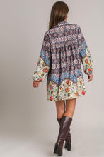 Load image into Gallery viewer, Umgee Mixed Print Long Sleeve Dress in Maroon Mix Dresses Umgee   

