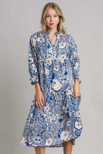 Load image into Gallery viewer, Umgee Two Toned Floral Midi Dress with Piping Details in Blue Dresses Umgee   
