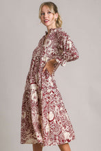 Load image into Gallery viewer, Umgee Two Toned Floral Midi Dress with Piping Details in Sangria Mix Dresses Umgee   
