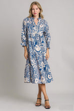 Load image into Gallery viewer, Umgee Two Toned Floral Midi Dress with Piping Details in Blue Dresses Umgee   
