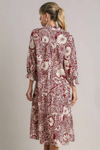 Load image into Gallery viewer, Umgee Two Toned Floral Midi Dress with Piping Details in Sangria Mix Dresses Umgee   
