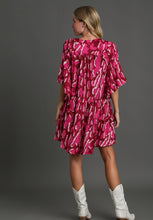 Load image into Gallery viewer, Umgee Animal Print Tiered Mini Dress in Magenta Dresses Umgee   
