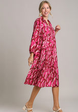 Load image into Gallery viewer, Umgee Satin Animal Print Midi Dress in Magenta Dresses Umgee   

