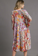 Load image into Gallery viewer, Umgee Lavender Mixed Floral Print Tiered Midi Dress Dress Umgee   
