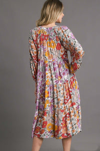 Umgee Lavender Mixed Floral Print Tiered Midi Dress Dress Umgee   
