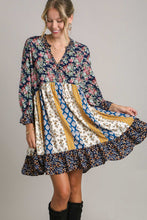 Load image into Gallery viewer, Umgee Mixed Print Dress with Ruffle Details in Midnight Mix Dress Umgee   
