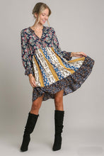 Load image into Gallery viewer, Umgee Mixed Print Dress with Ruffle Details in Midnight Mix Dress Umgee   

