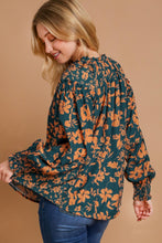 Load image into Gallery viewer, Umgee Two Tone Mixed Floral Print Peasant Top in Teal Mix Shirts &amp; Tops Umgee   
